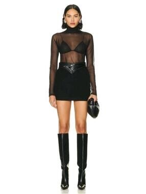 RTA Kaneeta Mini Jean Skirt Denim Snake Leather Waistband Pockets Black Size 2